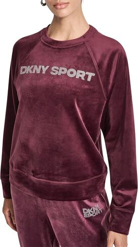 DKNY Women's Rhinstone Logo Novelty Velour Raglan Pullover Sweatshirt in Saudi Arabia
