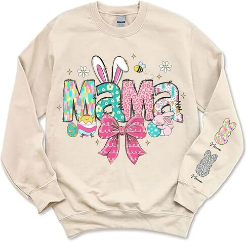 NAZENTI Personalized Mama Sweatshirt, Mama Easter Bundle Sweatshirt, Mama Sweatshirt, Easter Sweatshirt, Gift for Mom, Mama in Saudi Arabia
