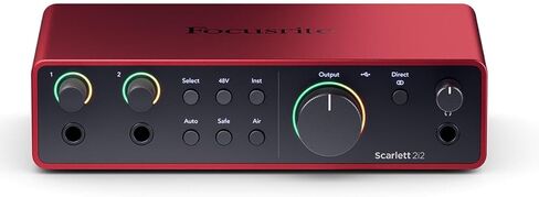 واجهة USB من Focusrite Scarlett 2i2 الجيل الرابع مع مجموعة برامج، حزمة مع سماعات رأس Baco Studio المغلقة وكابل ميكروفون XLR مقاس 15 بوصة، وفلتر بوب مع عنق الإوز (4 عناصر) in Kuwait