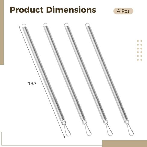 4 Pcs 20 Inch Extension Springs for Screen Doors, High-Elastic Galvanized Steel Springs, Adjustable Tension, 19.68 in x 0.35 in x 0.35 in, Ideal for Tool Hanging and Small Curtains in Kuwait