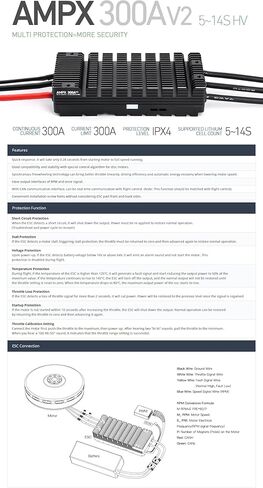 وحدة تحكم محرك MAD AMPX 300A 5-14S بدون فرش للطائرة بدون طيار رباعية الدوار، تيار مستمر 300 أمبير، دعم PWM CAN BEC، حماية متعددة (DroneCAN) in Saudi Arabia