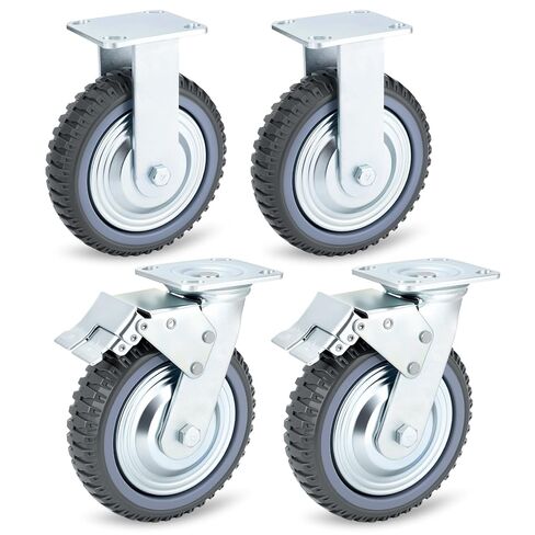 8 Inch Caster Wheels Heavy Duty Casters Set (2 Swivel with Brake, 2 Fixed No Brake), 1600kg/3500LBS Total Capacity Industrial Plate Caster for Workbench, Cart, Trolley, Warehouse Equipment in Kuwait