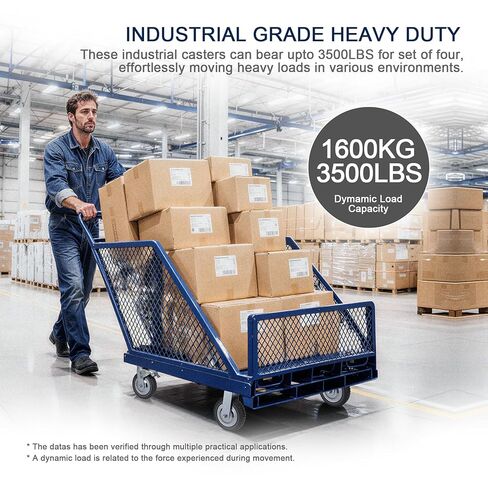 8 Inch Caster Wheels Heavy Duty Casters Set (2 Swivel with Brake, 2 Fixed No Brake), 1600kg/3500LBS Total Capacity Industrial Plate Caster for Workbench, Cart, Trolley, Warehouse Equipment in Kuwait