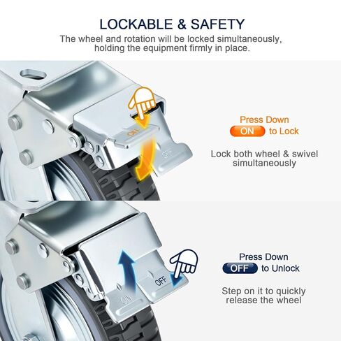 8 Inch Caster Wheels Heavy Duty Casters Set (2 Swivel with Brake, 2 Fixed No Brake), 1600kg/3500LBS Total Capacity Industrial Plate Caster for Workbench, Cart, Trolley, Warehouse Equipment in Kuwait