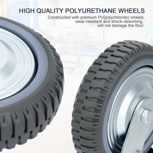 8 Inch Caster Wheels Heavy Duty Casters Set (2 Swivel with Brake, 2 Fixed No Brake), 1600kg/3500LBS Total Capacity Industrial Plate Caster for Workbench, Cart, Trolley, Warehouse Equipment in Kuwait