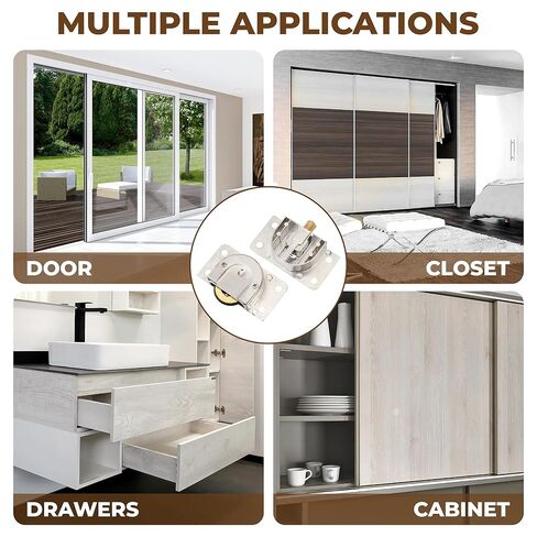338 Sliding Cabinet Door Hardware Silver – Stainless Steel Cabinet Hanging Single Wheel Rollers, Zinc Alloy Pulley Track Set for Closet Wardrobe, Top & Bottom Replacement Home Furniture in Saudi Arabia