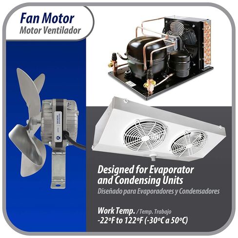 Appli Parts APFM-51E 5W Refrigeration Condenser and Evaporator Motor 115V 60Hz 0.4A 1450rpm Includes Base and 8in Aluminum Fan Blade CCW Shaft end Universal fit in Saudi Arabia