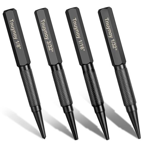 مجموعة خرامة أظافر وخرامة مركزية مكونة من 4 قطع، فولاذ Cr-V مقوى مع مقبض مخرش مانع للانزلاق، 3/32 بوصة، 1/32 بوصة، أداة ضبط أظافر 1/16 بوصة وأداة ثقب مركزية 1/8 بوصة للمعادن/أعمال الخشب، أسود in Kuwait