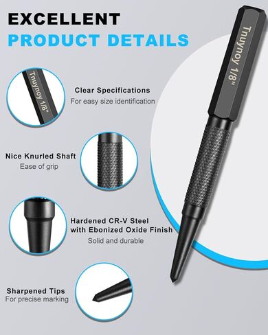 مجموعة خرامة أظافر وخرامة مركزية مكونة من 4 قطع، فولاذ Cr-V مقوى مع مقبض مخرش مانع للانزلاق، 3/32 بوصة، 1/32 بوصة، أداة ضبط أظافر 1/16 بوصة وأداة ثقب مركزية 1/8 بوصة للمعادن/أعمال الخشب، أسود in Kuwait