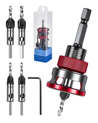 مجموعة لقم الثقب الغاطسة 7 قطع، 4 قطع لقم الثقب المدبب ذات أربعة فلوت HSS M2 وطوق إيقاف العمق قابل للتعديل، لقمة غاطسة خشبية مع مفتاح ربط لأعمال النجارة 82 درجة، والخشب الرقائقي وMDF DIY in Kuwait