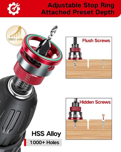 مجموعة لقم الثقب الغاطسة 7 قطع، 4 قطع لقم الثقب المدبب ذات أربعة فلوت HSS M2 وطوق إيقاف العمق قابل للتعديل، لقمة غاطسة خشبية مع مفتاح ربط لأعمال النجارة 82 درجة، والخشب الرقائقي وMDF DIY in Kuwait