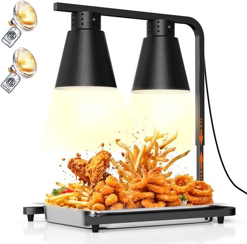 PYY Food Heat Lamp - with Extra Pan and 2-Bulb for Fast and Steady Heaing, 500W Commercial Food Warmer Light, Stainless Steel Warming Lamp with Adjustable Stand, for Restaurant Catering Buffet, 5QT in Saudi Arabia