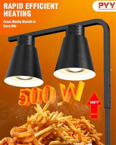 PYY Food Heat Lamp - with Extra Pan and 2-Bulb for Fast and Steady Heaing, 500W Commercial Food Warmer Light, Stainless Steel Warming Lamp with Adjustable Stand, for Restaurant Catering Buffet, 5QT in Saudi Arabia