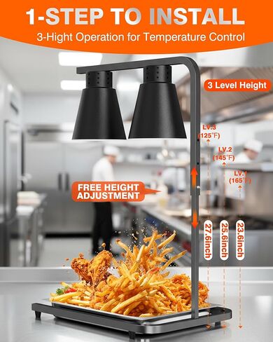 PYY Food Heat Lamp - with Extra Pan and 2-Bulb for Fast and Steady Heaing, 500W Commercial Food Warmer Light, Stainless Steel Warming Lamp with Adjustable Stand, for Restaurant Catering Buffet, 5QT in Saudi Arabia