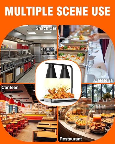 PYY Food Heat Lamp - with Extra Pan and 2-Bulb for Fast and Steady Heaing, 500W Commercial Food Warmer Light, Stainless Steel Warming Lamp with Adjustable Stand, for Restaurant Catering Buffet, 5QT in Saudi Arabia
