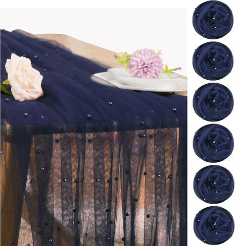 Pearl Table Runner 29 x 120 Inch Tulle Fabric Lace Table Runners for Bridal Shower Birthday Party Wedding Arch Dessert Table Decor(1 Pack, Dusty Pink) in Kuwait