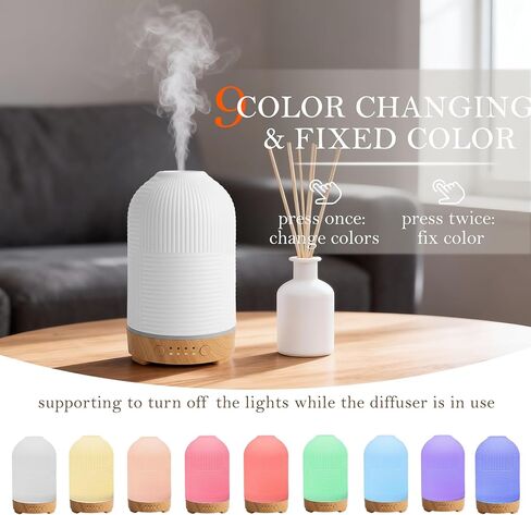 موزع روائح الزيوت العطرية 200 مل، ناشر سيراميك وعلاج عطري مع 9 ألوان، وقت 2 ساعة/4 ساعات/6 ساعات، جهاز توزيع الزيوت بالموجات فوق الصوتية، إيقاف تلقائي، موزع روائح الزيوت العطرية للمنزل وغرفة النوم والمكتب in Kuwait
