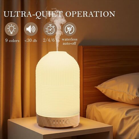 موزع روائح الزيوت العطرية 200 مل، ناشر سيراميك وعلاج عطري مع 9 ألوان، وقت 2 ساعة/4 ساعات/6 ساعات، جهاز توزيع الزيوت بالموجات فوق الصوتية، إيقاف تلقائي، موزع روائح الزيوت العطرية للمنزل وغرفة النوم والمكتب in Kuwait