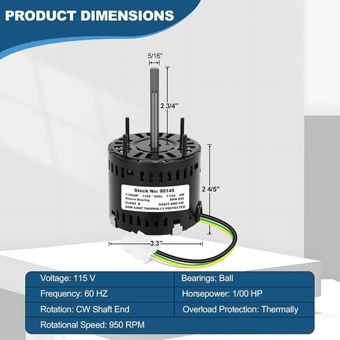 محرك مروحة العادم البديل المحسن 90145 متوافق مع 310145، 8 واط 115 فولت 60 هرتز، 950 دورة في الدقيقة CWSE - تشغيل هادئ لمروحة تهوية الحمام، أداء سلس وتصميم منخفض الضوضاء in Kuwait