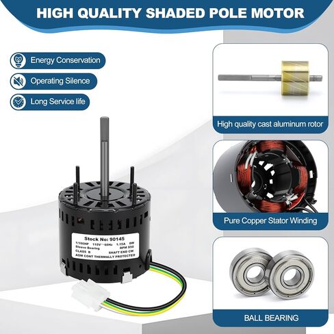 محرك مروحة العادم البديل المحسن 90145 متوافق مع 310145، 8 واط 115 فولت 60 هرتز، 950 دورة في الدقيقة CWSE - تشغيل هادئ لمروحة تهوية الحمام، أداء سلس وتصميم منخفض الضوضاء in Kuwait