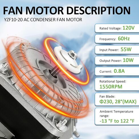 YZF10-20 Condenser Fan Motor AC 120V 60Hz 1550rpm 10/55W 0.8A Electric Shaded Pole Radiator Evaporator Fan Motor for Small Ventilation Equipment Refrigerator Freezer Coolers Vending Machines in Saudi Arabia