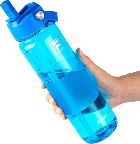 Fanhaw 32 oz Clear Water Bottle with Straw Lid - Tritan, BPA-Free, Lightweight, Wide Mouth, Leak-Proof, Perfect for Gym, Travel, School, Office, and Sports(Clear & Black) in Kuwait