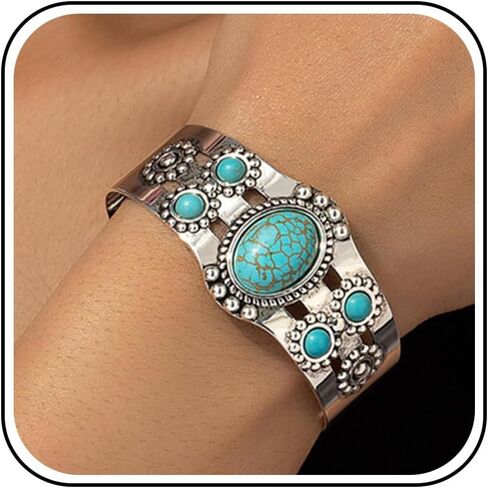 Long tiantian Western Bracelets for Women Gold Western Jewelry Turquoise Cuff Bracelets for Women Trendy Boho Outfits Dresses 2025 in Kuwait