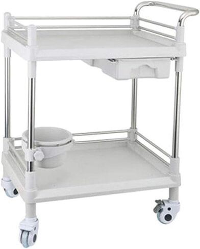 Multifunctional Storage Trolley,Household Serving Cart 2-Shelf Beauty Hair Salon Spa Trolley Laboratory Cart with Handle One Drawer,Steel Abs Utility Tool Cart Movable Hand Trucks,S in Saudi Arabia