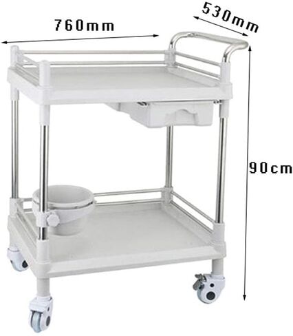 Multifunctional Storage Trolley,Household Serving Cart 2-Shelf Beauty Hair Salon Spa Trolley Laboratory Cart with Handle One Drawer,Steel Abs Utility Tool Cart Movable Hand Trucks,S in Saudi Arabia