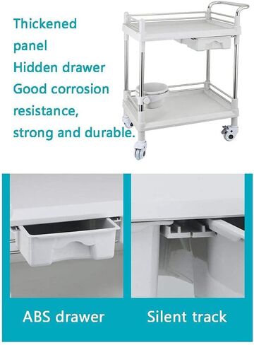 Multifunctional Storage Trolley,Household Serving Cart 2-Shelf Beauty Hair Salon Spa Trolley Laboratory Cart with Handle One Drawer,Steel Abs Utility Tool Cart Movable Hand Trucks,S in Saudi Arabia
