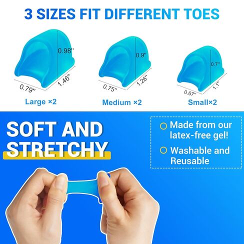 Hammer Toe Straightener - Hammer Toe Corrector for Women & Men - (6Pcs, Blue) - Gel Toe Splint Relief for Bunion, Claw, Crooked, Hammer, Broke Support - 3 Different Sizes (S/M/L) in Kuwait