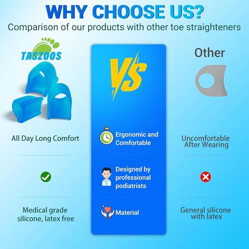 Hammer Toe Straightener - Hammer Toe Corrector for Women & Men - (6Pcs, Blue) - Gel Toe Splint Relief for Bunion, Claw, Crooked, Hammer, Broke Support - 3 Different Sizes (S/M/L) in Kuwait