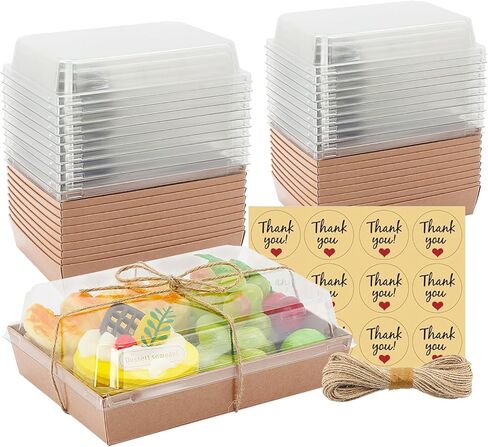 7x5x2.5 Charcuterie Boxes with Clear Lids, Large Disposable Bakery Dessert Boxes, Bakery Take Out Containers, To Go Food Container for Chocolate, Sandwich, Cookie, Cupcake, Pastries (25, Brown) in Saudi Arabia