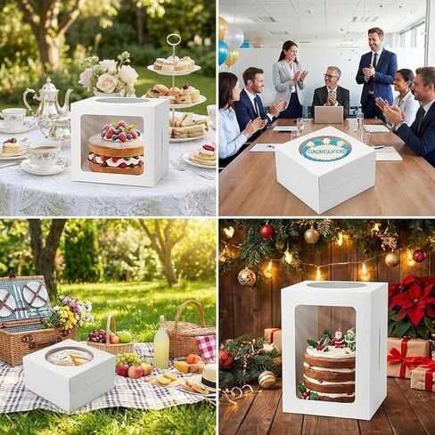 3 Pack 10x10x8 Inch White Cake Boxes with Window and Lids – Disposable Bakery Boxes for Cakes, Donuts, Pies, Cookies – Birthday, Wedding, Party Supplies in Saudi Arabia
