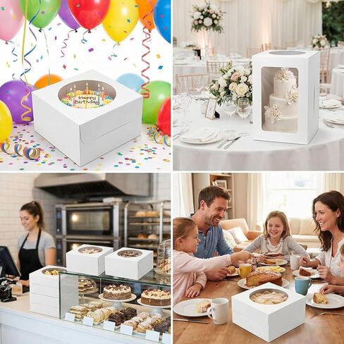 3 Pack 10x10x8 Inch White Cake Boxes with Window and Lids – Disposable Bakery Boxes for Cakes, Donuts, Pies, Cookies – Birthday, Wedding, Party Supplies in Saudi Arabia