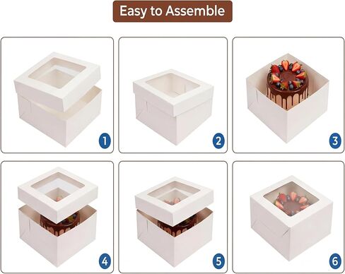 3 Pack 10x10x8 Inch White Cake Boxes with Window and Lids – Disposable Bakery Boxes for Cakes, Donuts, Pies, Cookies – Birthday, Wedding, Party Supplies in Saudi Arabia
