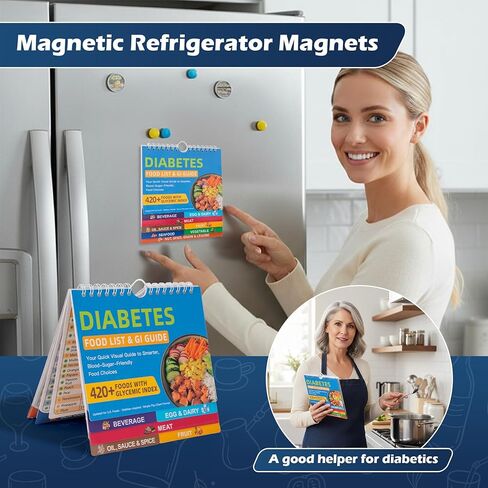 SMYV Diabetes Food List and Meal Planner with Fridge Magnet, Laminated Diabetic Food Chart Booklet with Glycemic Index Food Guide for Newly Diagnosed, Type 1, Type 2 Diabetes in Kuwait