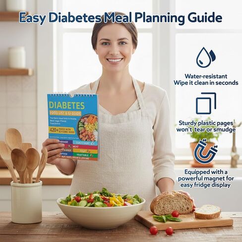 SMYV Diabetes Food List and Meal Planner with Fridge Magnet, Laminated Diabetic Food Chart Booklet with Glycemic Index Food Guide for Newly Diagnosed, Type 1, Type 2 Diabetes in Kuwait