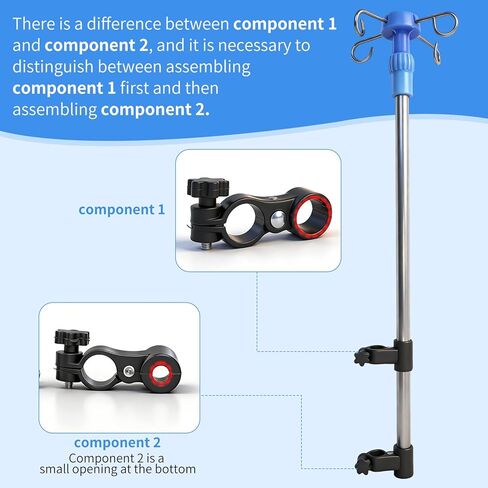 عمود IV محمول للكرسي المتحرك، حامل ضخ للكرسي المتحرك بارتفاع 4 خطاف قابل للتعديل، حامل IV تلسكوبي قابل للطي من الفولاذ المقاوم للصدأ بدرجة طبية، للمستشفى والعيادة والرعاية المنزلية واستخدام السرير in Kuwait