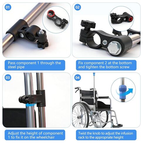 عمود IV محمول للكرسي المتحرك، حامل ضخ للكرسي المتحرك بارتفاع 4 خطاف قابل للتعديل، حامل IV تلسكوبي قابل للطي من الفولاذ المقاوم للصدأ بدرجة طبية، للمستشفى والعيادة والرعاية المنزلية واستخدام السرير in Kuwait