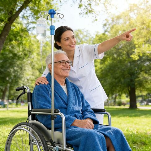 عمود IV محمول للكرسي المتحرك، حامل ضخ للكرسي المتحرك بارتفاع 4 خطاف قابل للتعديل، حامل IV تلسكوبي قابل للطي من الفولاذ المقاوم للصدأ بدرجة طبية، للمستشفى والعيادة والرعاية المنزلية واستخدام السرير in Kuwait