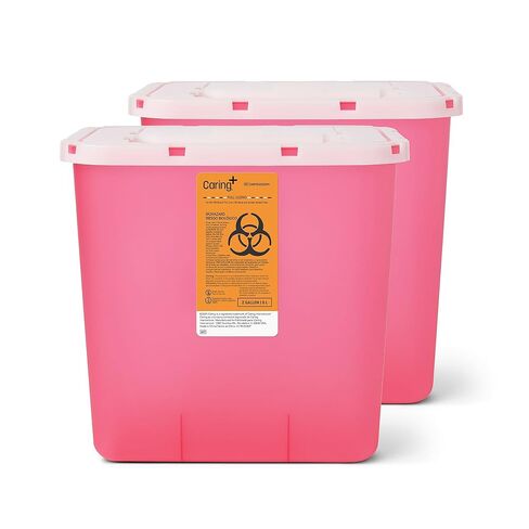 Caring Sharps Container, 2 Gallon with Container Locking Lid, Red - Ideal for Safe Medical Waste Disposal, Large Needle Disposal Container for Home and Medical Use in Saudi Arabia