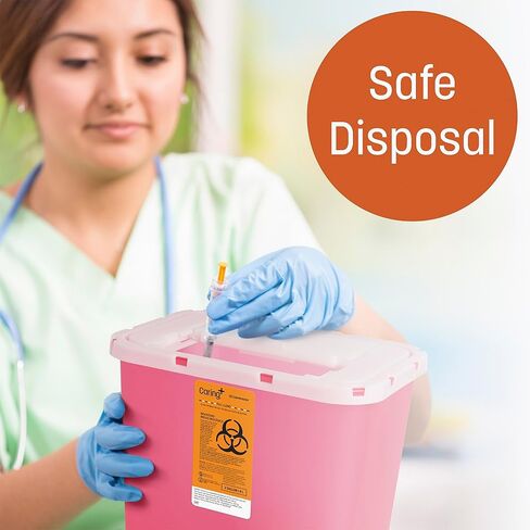Caring Sharps Container, 2 Gallon with Container Locking Lid, Red - Ideal for Safe Medical Waste Disposal, Large Needle Disposal Container for Home and Medical Use in Saudi Arabia