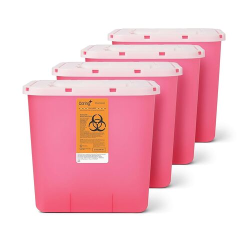Caring Sharps Container, 2 Gallon with Container Locking Lid, Red - Ideal for Safe Medical Waste Disposal, Large Needle Disposal Container for Home and Medical Use in Saudi Arabia