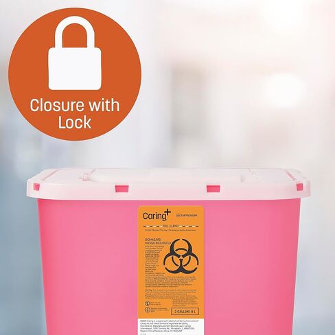 Caring Sharps Container, 2 Gallon with Container Locking Lid, Red - Ideal for Safe Medical Waste Disposal, Large Needle Disposal Container for Home and Medical Use in Saudi Arabia