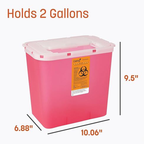 Caring Sharps Container, 2 Gallon with Container Locking Lid, Red - Ideal for Safe Medical Waste Disposal, Large Needle Disposal Container for Home and Medical Use in Saudi Arabia