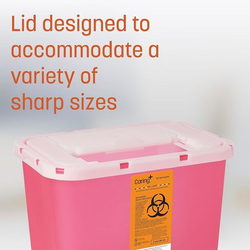 Caring Sharps Container, 2 Gallon with Container Locking Lid, Red - Ideal for Safe Medical Waste Disposal, Large Needle Disposal Container for Home and Medical Use in Saudi Arabia