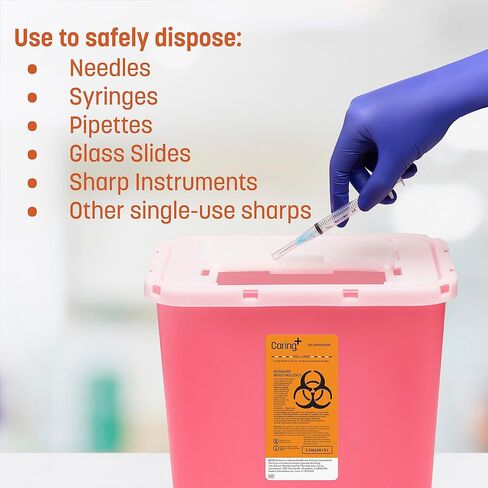 Caring Sharps Container, 2 Gallon with Container Locking Lid, Red - Ideal for Safe Medical Waste Disposal, Large Needle Disposal Container for Home and Medical Use in Saudi Arabia