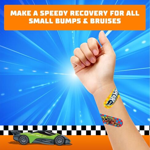 Smart Care Hot Wheels Bandage Kit, Cute Bandages for Kids, Infants & Children, Latex-Free, Assorted Variety Pack with Travel Size Tin Case, 33CT in Kuwait
