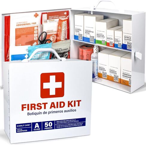 EVERLIT CARE 2-Shelf OSHA-Compliant First Aid Kit, ANSI Class A 50 Person Emergency First Aid Cabinet for Buiness, Job Site, Industrial Manufacturing Facility, Restaurant, and Kitchen in Kuwait
